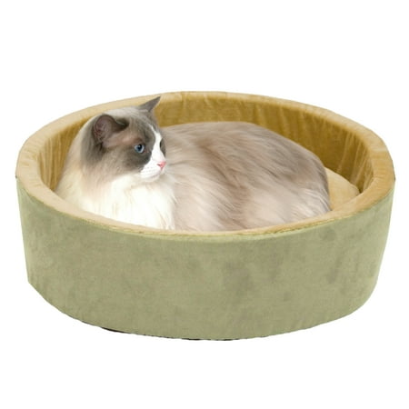 UPC: 0655199031948 | K&H Pet Products Thermo-Kitty Bed Indoor Heated Cat Bed Sage/Tan Large 20 Inches