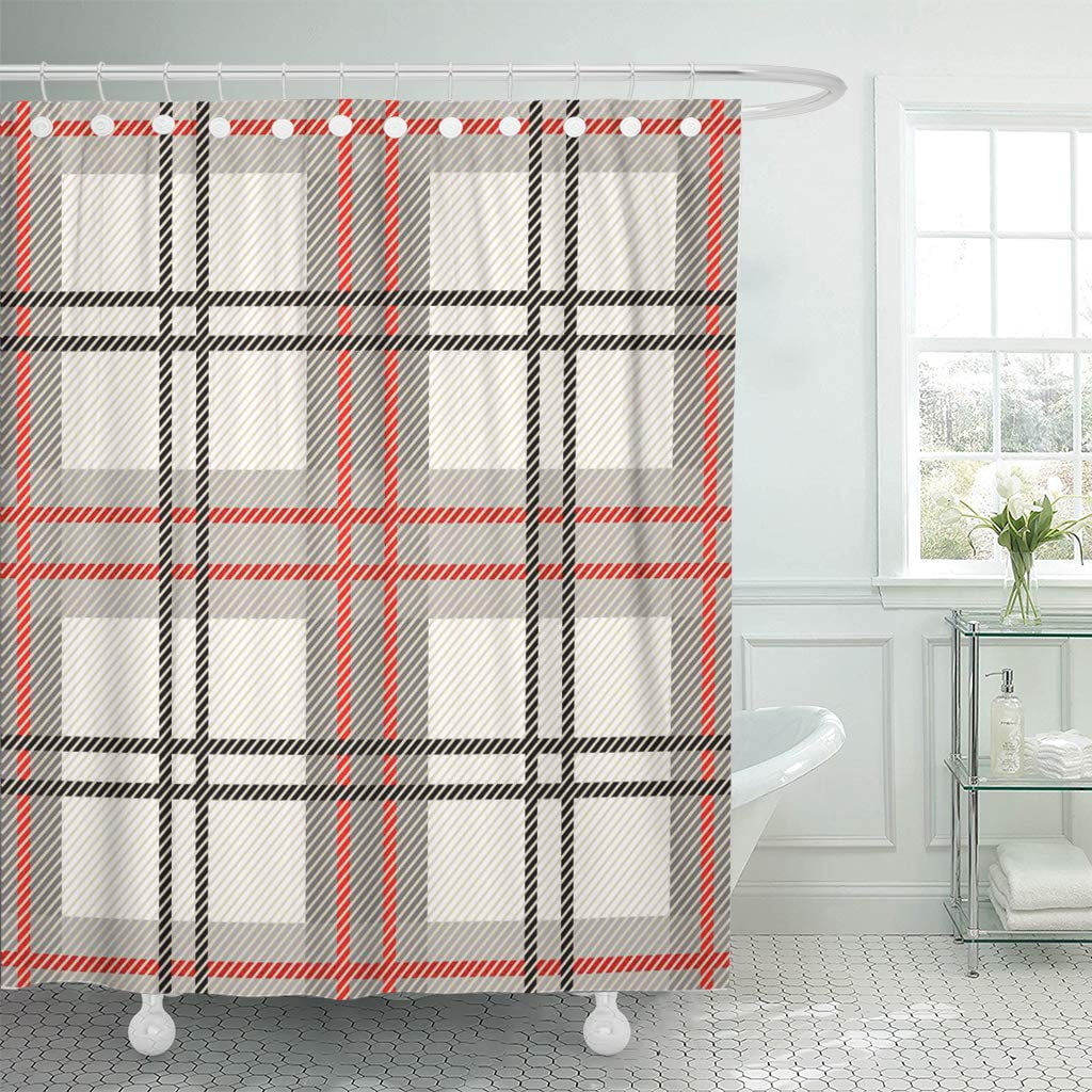KSADK Gray Abstract Checkered Plaid Pattern Red Grey White Beautiful