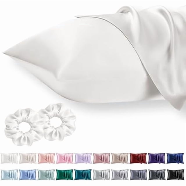 Chenchen Queen Satin Pillowcase for Hair 2pc,Similar to Silk Pillow Cases,Easier Care Than Silk Pillowcase,Gifts for Women Men,Cream White,20x30 & Envelope Closure and 2 Satin Scrunchies
