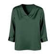 thumbnail image 5 of V Neck 3/4 Length Sleeve Silk Satin Blouses for Women Dressy Casual Loose Fit Tops Comfy Lightweight Silky All Season Shirts, #01 Army Green, XXL, 5 of 6