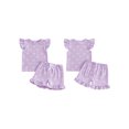 thumbnail image 2 of BemeyourBBs Toddler Baby Girl Summer Outfit Bow Print Ruffled Trim Crew Neck Flying Sleeve Shirt Tops and Shorts Set 2Pcs Baby Girl Summer Clothes, 2 of 9