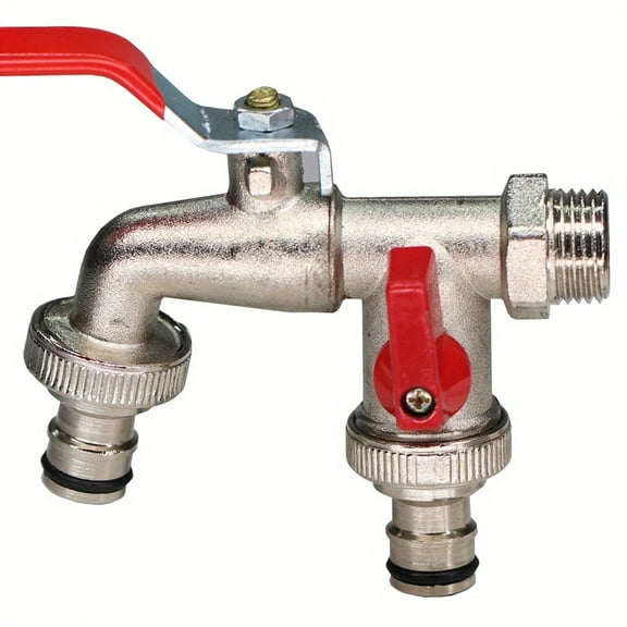 Double Hose Bib Full Copper, 1/2" Inlet & Dual 3/4" Outlet Outdoor Faucet, One Into Two Frost-Proof Brass Outdoor Spigot with 1/2" Hose Connector, Heavy Duty Water Tap for Garden Washing Machine