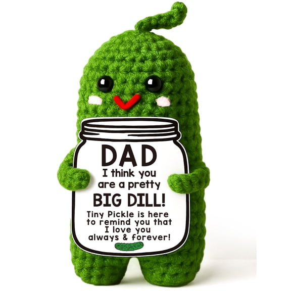 Valentines Dad Gifts from Daughter or Son, ANNECOSK Handmade Crochet Pickle Birthday Gifts for Dad -I Love Best Daddy Ever Gift Thank You Daddy Funny Emotional Care Desk Decor