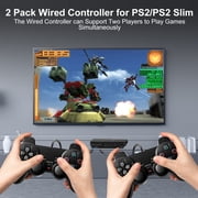 PS2 Controller,2 Packs Wired Controller Compatible with PS2/PS2 Slim/PS1,PS2 Replacement Wired Controller with Dual Vibration,Black