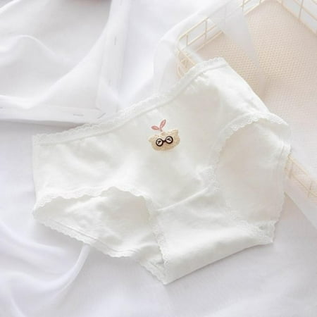 

Fantadool Ladies Printed Lattice Underpant Briefs Bow Breathable Comfort Panty Seamless Cotton Cartoon Printing Panties