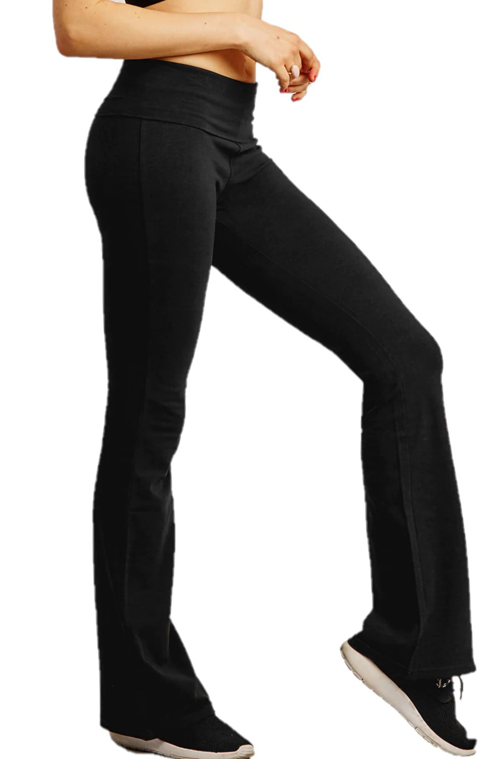 Women Cotton Bootcut Wide Waist-band Workout Bootleg Yoga Pants, Black  Large, 1 Pack 