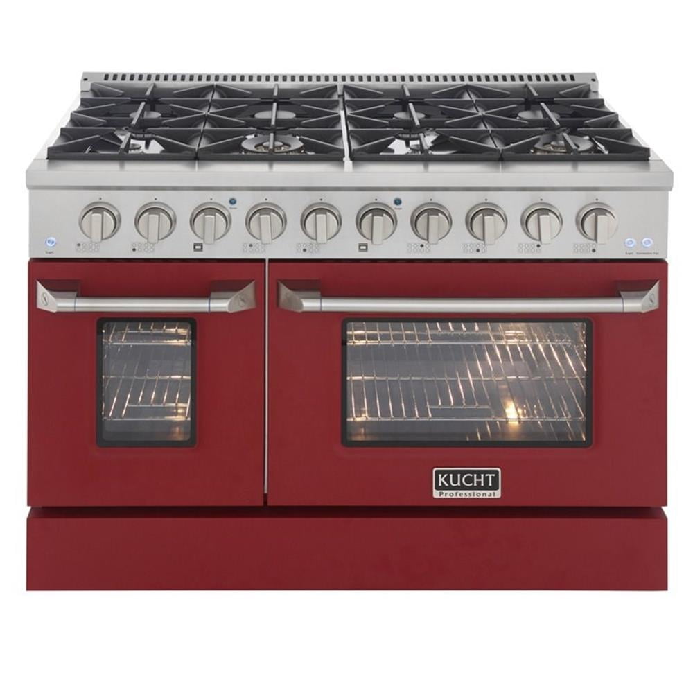 Pemberly Row 48" Stainless Steel Propane Gas Range in Silver/Red