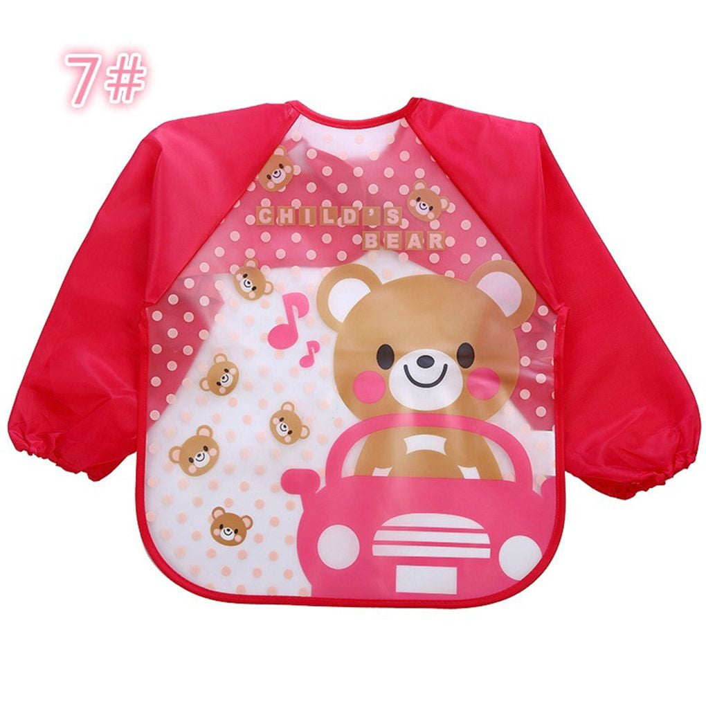 Happy Cherry Baby Waterproof Sleeved Bibs Stain and Odor Resistant Eating Smocks 0-1T