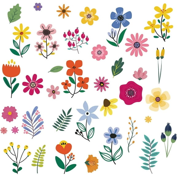 Flower Wall Decals Colorful Wall Stickers Plants Window Stickers Waterproof Removable Vinyl Wall Art for Classroom Bedroom Living Room Decorations