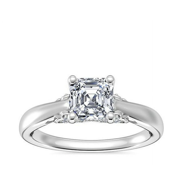 1.20 T.C.W Asscher Shape Natural Diamond Latest Design Solitaire Wedding Ring for Ladies Solid 14K White Gold Size 8