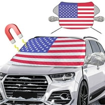 ASTRAEA Magnetic Car Windshield Snow Cover, Windproof Vehicle Front Window Winter Protector with American Flag Design for Ice and Snow, Universal Fits Most Sedans SUV