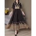 thumbnail image 2 of MORTTIC Women's Bohemian Paisley Print V Maxi Dress V-Neck Embroidered 3/4 Sleeve Party Dress, S, 2 of 9