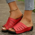 thumbnail image 3 of THDHVS Wedge Sandals for Women,Women's Fashion Casual Summer Solid Color Round Toe Wedge Heel Thick Bottom Sandals Red, 3 of 5