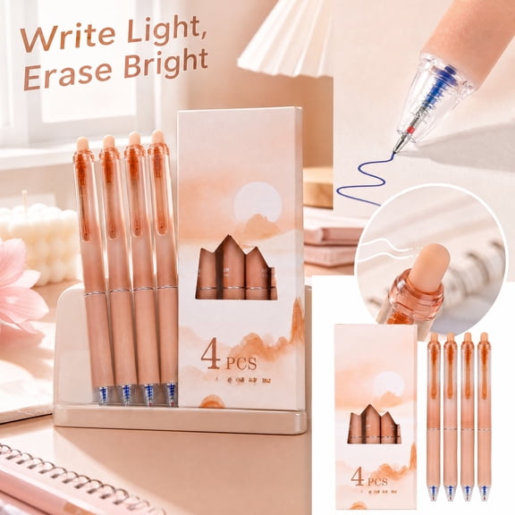4 Pack Erasable Retractable Gel Pens, Quick Dry 0.5mm Blue Ink with Soft Gradient Grip, Smooth Writing for Students School Office and Stationery Supplies