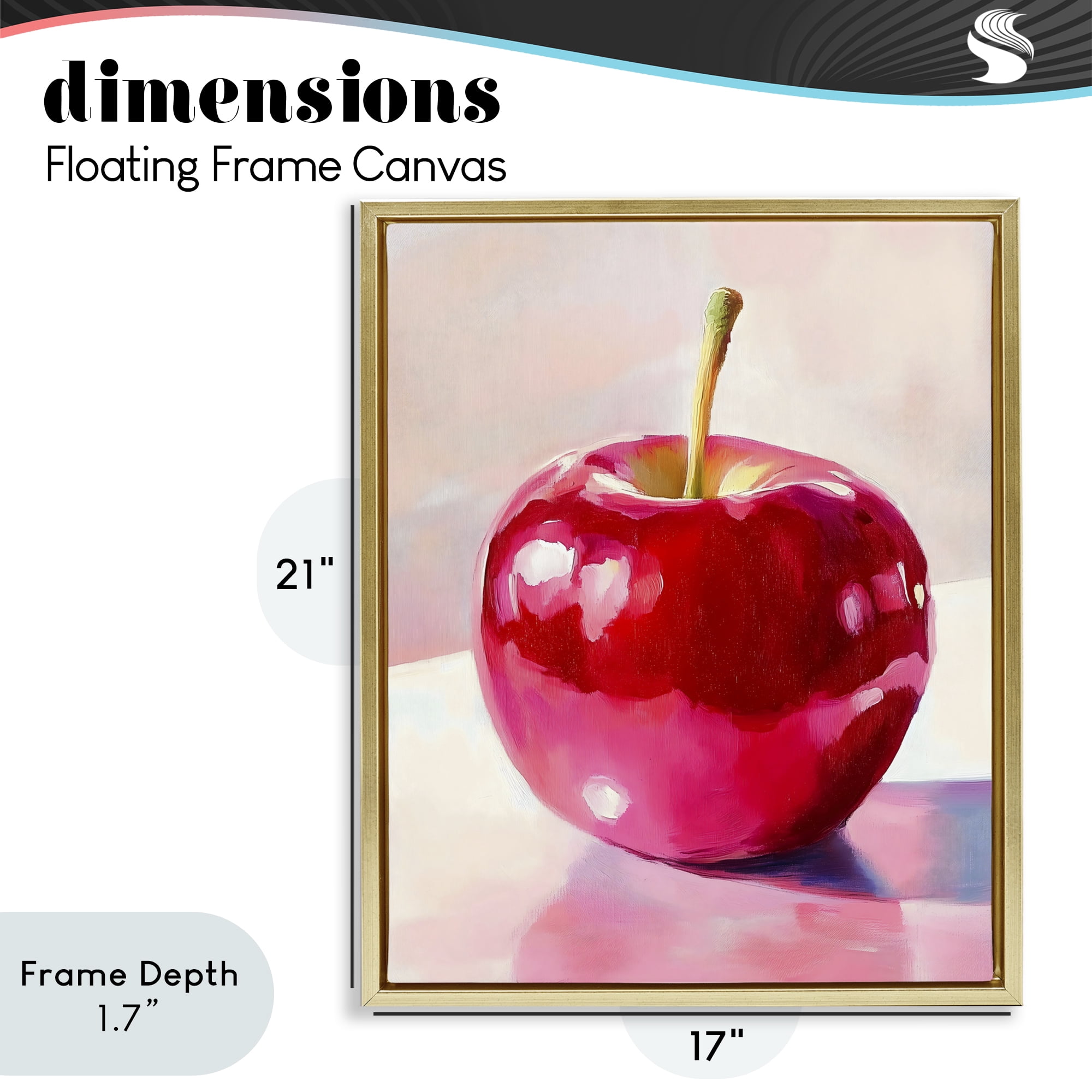 Stupell Industries Shiny Red Apple Reflection Gold Framed Floater Canvas Wall Art, design by The Prints Vibe