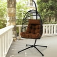thumbnail image 3 of Costway Patio Hanging Egg Chair with Stand Waterproof Cover Folding Basket Cushion Brown, 3 of 10