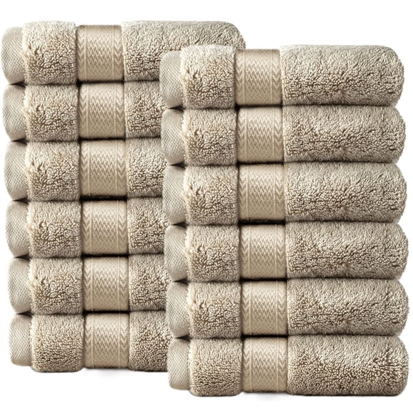 Canadian Linen Economy Beige Wash Cloth Set, 12 Pieces Bathroom Towels, 12"x12" Soft Absorbent 475 GSM Cotton Washcloths Quick Dry Face Cloth Hair Towel Cleaning Towel Lightweight Body Towel – Cream