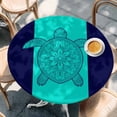 thumbnail image 2 of Turtle Mandalas Round Tablecloth, Fitted Table Cover with Elastic for 45"-54" Round Tables, Boho Modern Abstract Blue Stripe Summer Table Cloth Outdoor Indoor Dinning Party Waterproof Tablecloths, 2 of 7