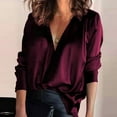 thumbnail image 2 of LYXSSBYX Solid Casual Shirt for Women Satin Socket Deep V-Neck Solid-color Commute Long Sleeve Blouses Shirt Tops, 2 of 8