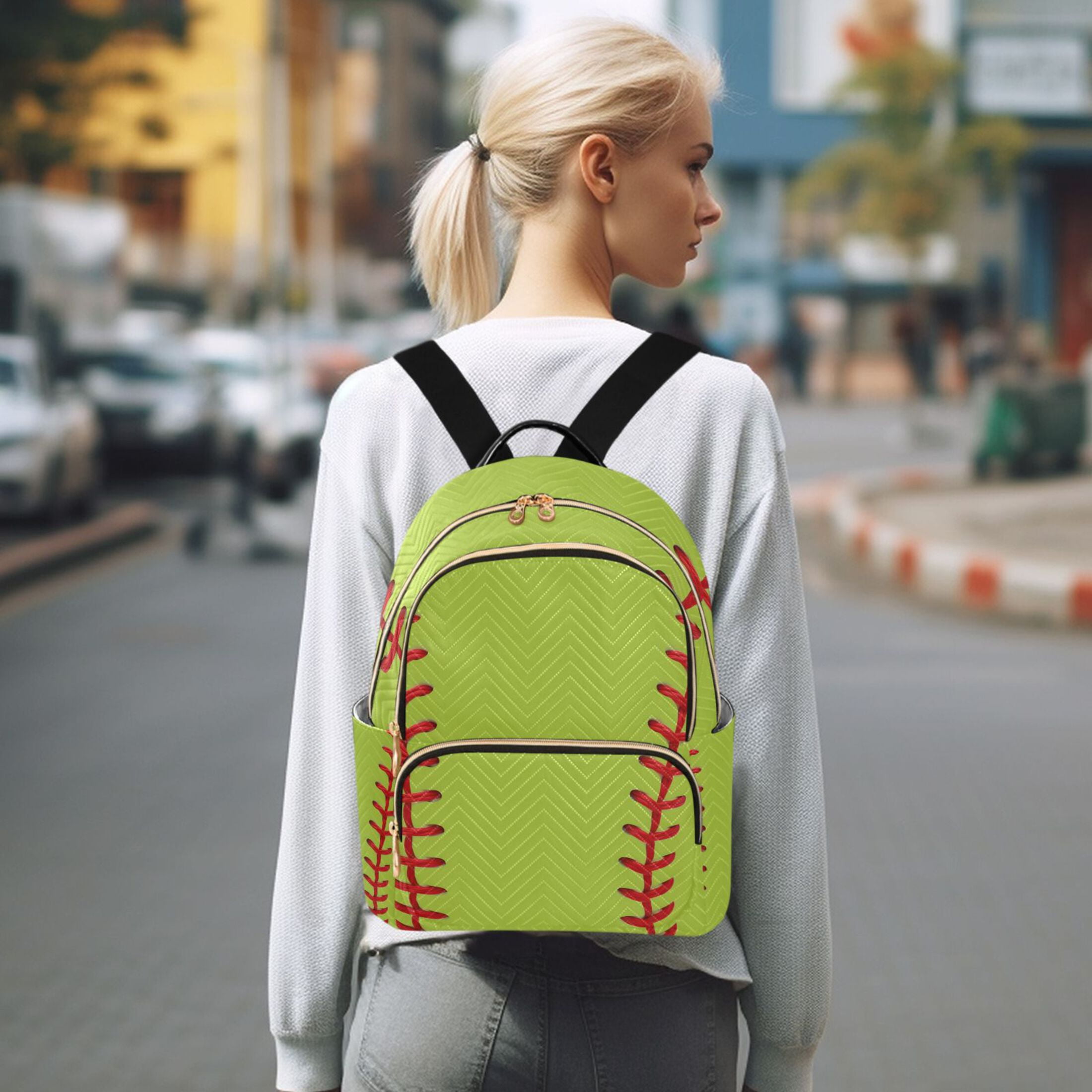 Baseball Close Up Quilted Backpack Fashion Daypack Commuter Bag for Women 8.5 L