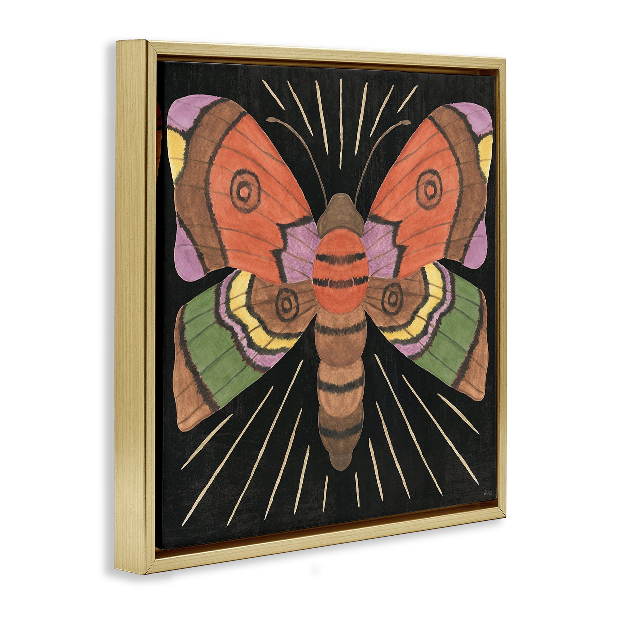 Stupell Industries Spooky Chic Moth Animals Painting Gold Floater Framed Canvas Art Print Wall Art, 25 x 25