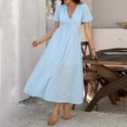 thumbnail image 1 of WILLBEST Vestidos De Verano Ocio Viajes Vacaciones Estilo Cuello En V Cintura Alta Manga Corta Vestido Dividido Mujer Cinco ¡Descripción!, 1 of 3