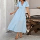 thumbnail image 1 of WILLBEST Vestidos De Verano Ocio Viajes Vacaciones Estilo Cuello En V Cintura Alta Manga Corta Vestido Dividido Mujer Cinco ¡Descripción!, 1 of 3