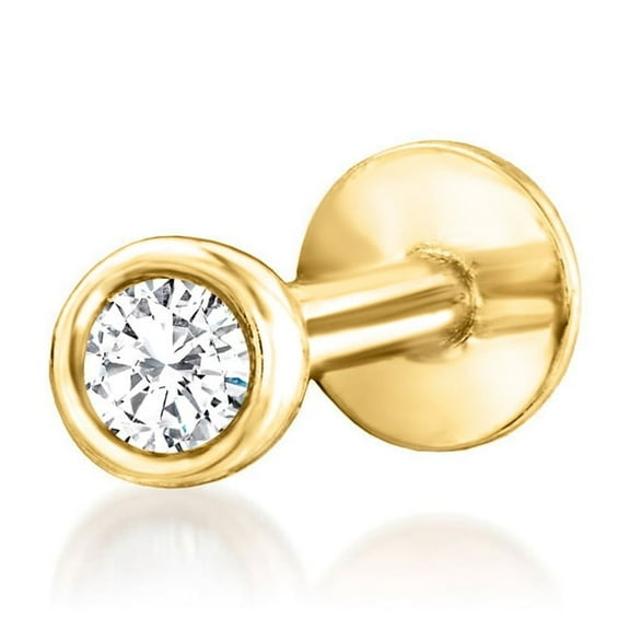 Pure Collection by Ross-Simons Bezel-Set Diamond Single Flat-Back Stud Earring in 14kt Yellow Gold, Women's, Adult