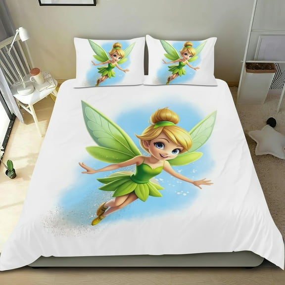 3 Piece Bedding Set For Tinker Bell Duvet Cover Sets Comforter Cover Set Cute Super Soft Teens Bedding Set Kids Bedroom Gifts,1 Duvet Cover with 2 Pillowcases Twin