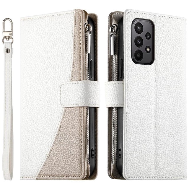 Funda cartera GANGXUN para Samsung Galaxy A23 4G/5G , cuero PU con tarjetero, cremallera, correa de mano, soporte y protección 1083°