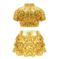 thumbnail image 2 of TiaoBug Kids Girls Cheerleading Costume Sparkly Short Sleeve Crop Tops with Culottes for Cheer Performance Gold 10, 2 of 7