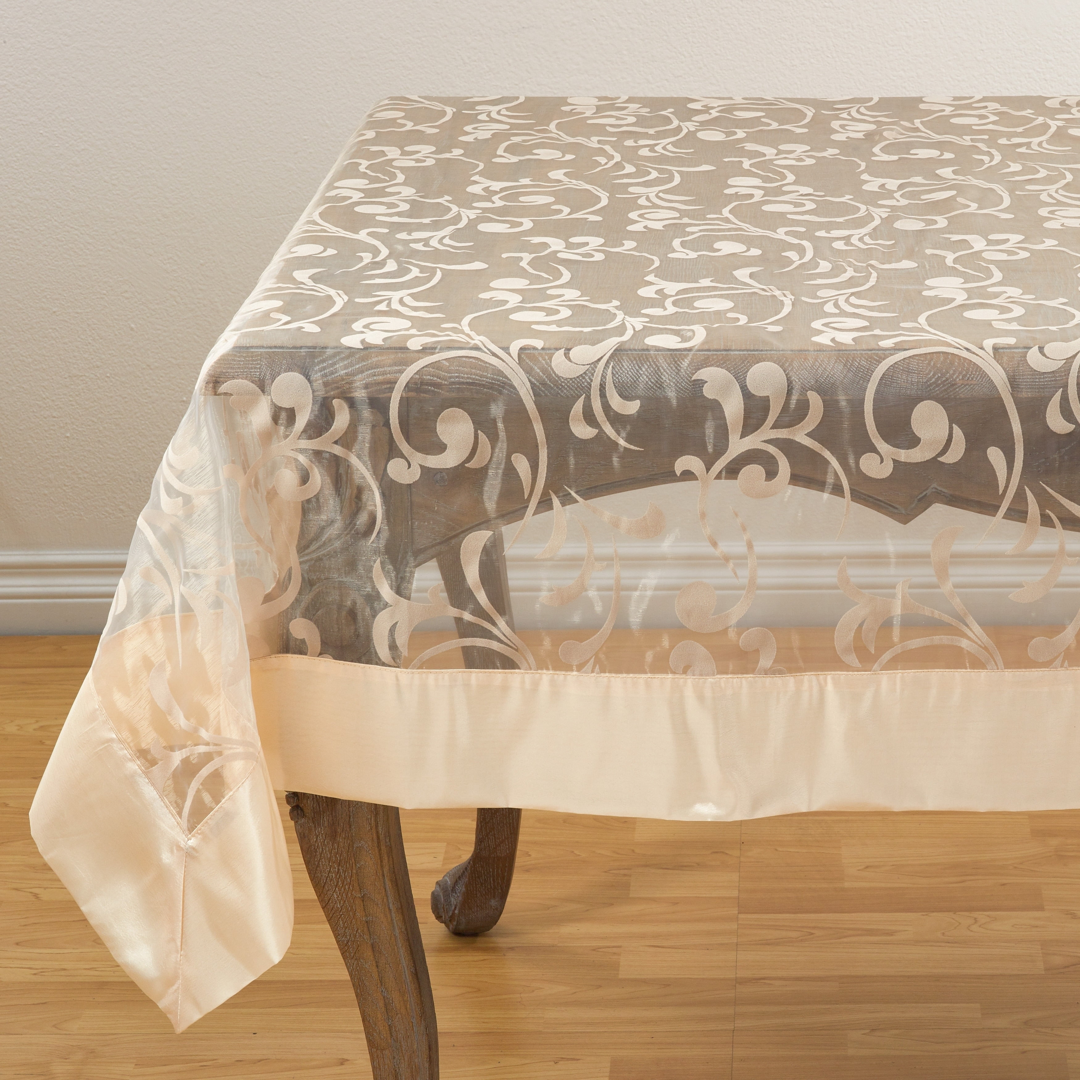 Saro Lifestyle Flocked Design Satin Border Sheer Tablecloth Walmart