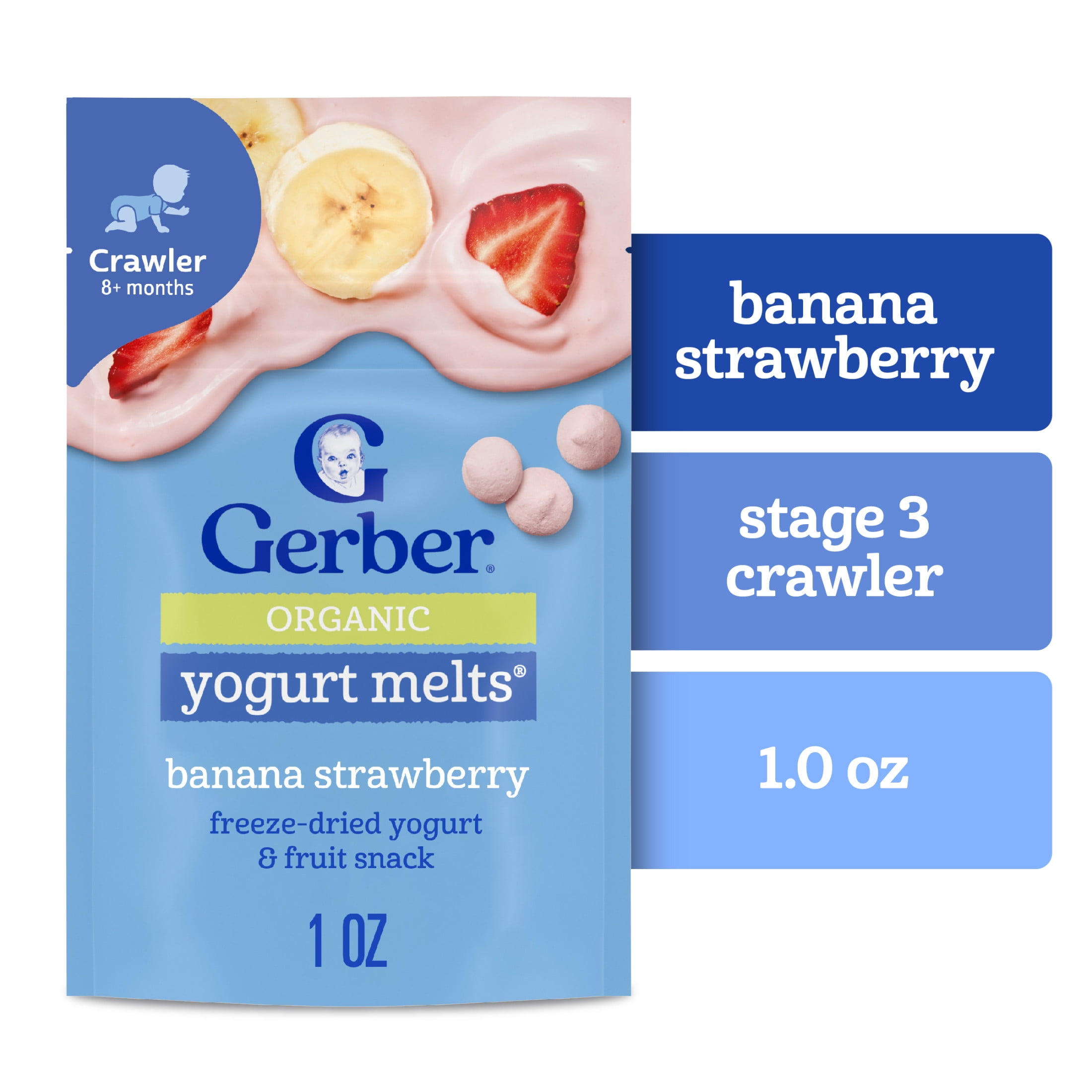 (7 pack) Gerber Stage 3 Organic Yogurt Melts, Banana Strawberry, Baby Snacks, 1 oz Bag