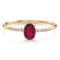 Gem Stone King 10K Yellow Gold Oval Ruby Red Mystic Topaz and White Lab Grown Diamond Engagement Ring for Women (0.55 Cttw, Oval 6X4MM, Gemstone, Available in Size 5, 6, 7, 8, 9)