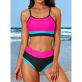 thumbnail image 5 of Attraco Women High Waisted Bikini Sets Sporty Color Block Two Piece Swimsuit Scoop Neck Bathing Suits Shoulder Straps Swimwear, 5 of 7