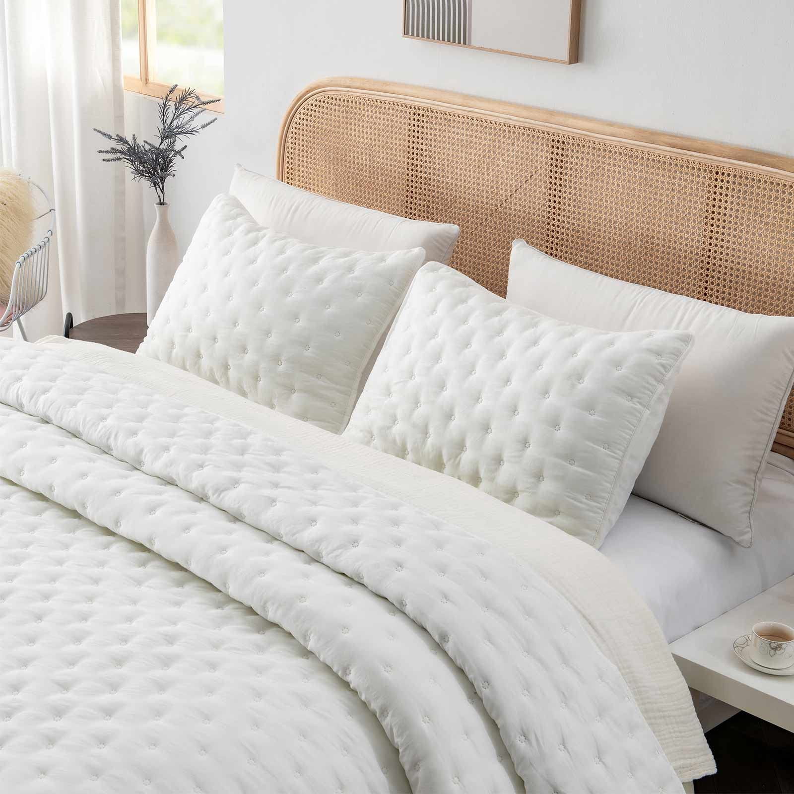 Queen Size Quilt Set, 3-Piece Soft Lightweight Quilts Queen Bedspread Bedding Set Dotted Circle