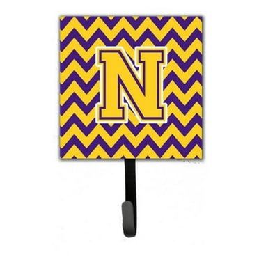 Letter N Chevron Purple & Gold Leash or Key Holder, 6 x 1.25 x 4.25 in.