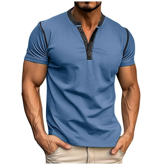 Men's Casual Henley Classic Button Short Sleeve T-Shirt Summer Basic Solid Lightweight T-Shirt Tops