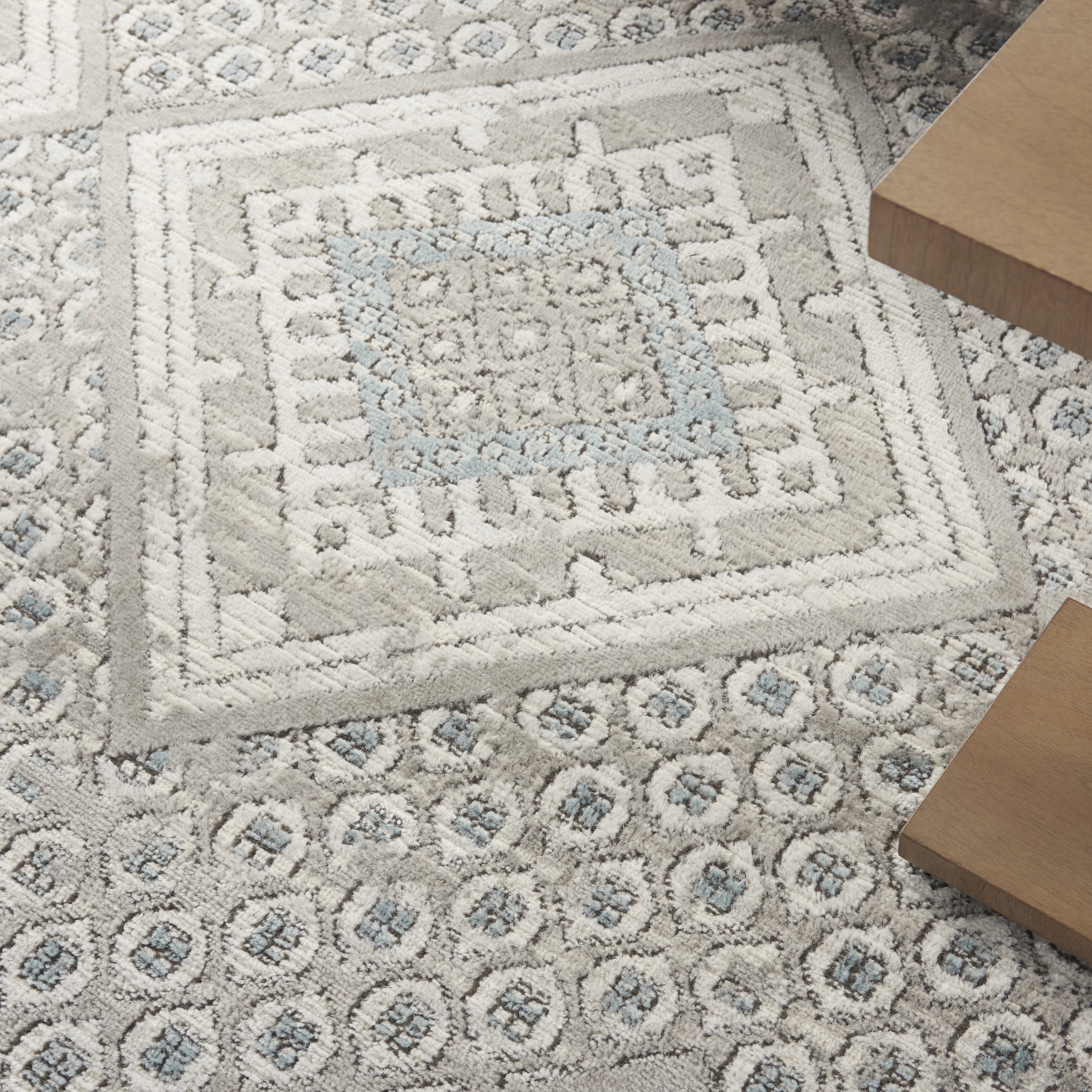 Nourison Concerto Modern Grey/Ivory/Blue 10' x 14' Area Rug, (10x14)