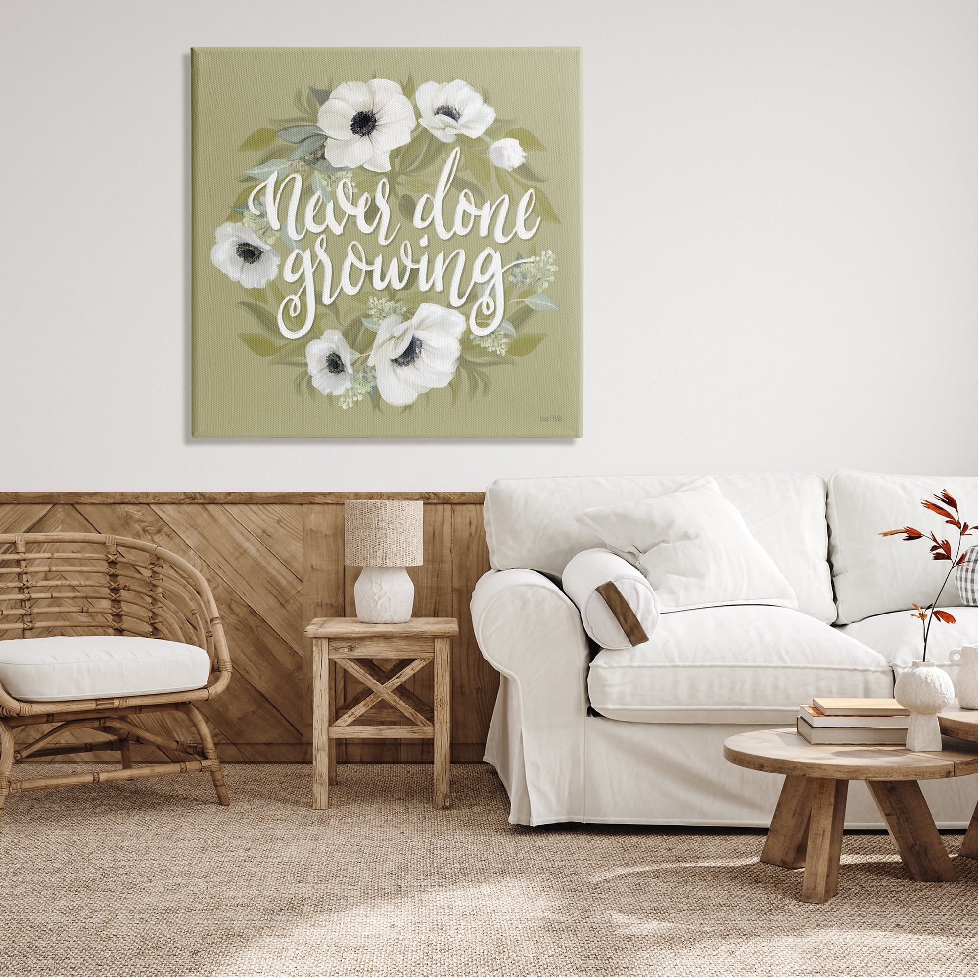 Stupell Industries Never Done Growing Spring Floral Sentiment White Poppies, 36 x 36, Design by House Fenway