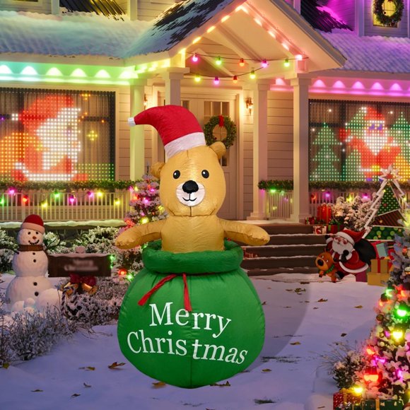 Oso inflable navideño iluminado para exhibición navideña, inflables navideños para el hogar, patio trasero, decoración, regalo de oso LED para exterio