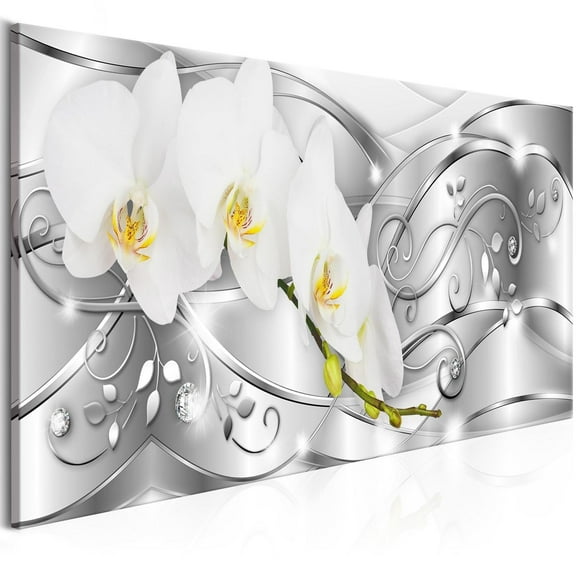 Tiptophomedecor Glamour Canvas Wall Art - Flowering Narrow Silver - Stretched & Framed Ready To Hang Art