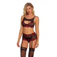 thumbnail image 2 of Conjunto de lencería sexy de encaje para mujer, ropa interior de malla hueca, sujetador, ropa de dormir, rojo vino, M Yuarrent XX000092-07, 2 of 7