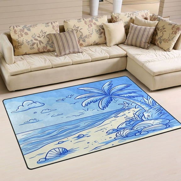 Beach Scene Soft Polyester Area Rug 31''x20'', Non Slip, Memory Foam, Water Absorbent