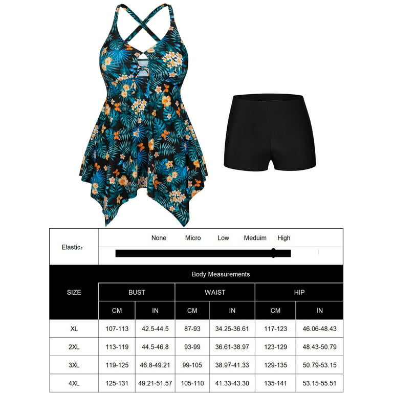 Chama Plus Size 2-Piece V Neck Tankini Swimsuits for Women Flowy