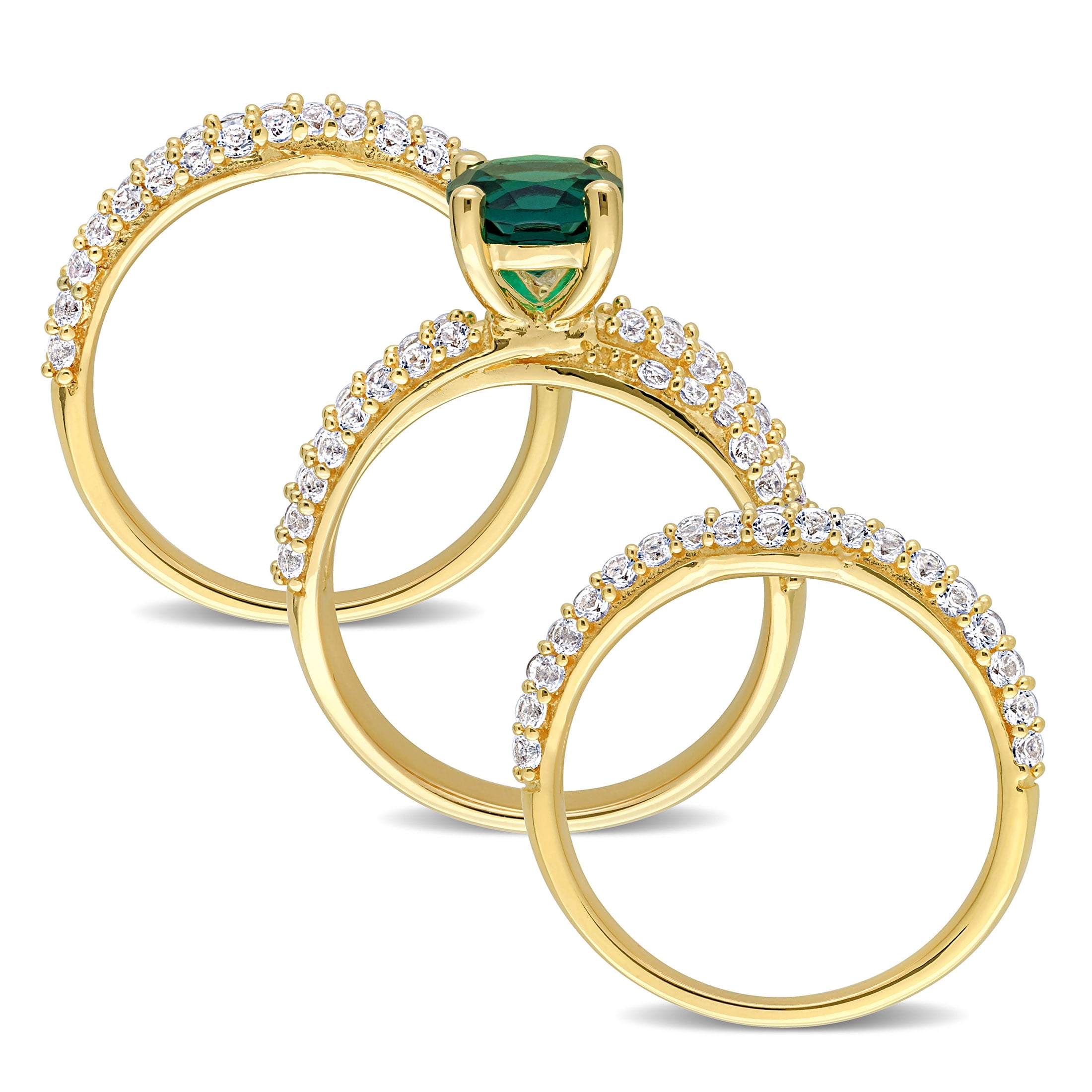 Everly Women's Created Sapphire Created Emerald Yellow Gold Plated Bridal Set