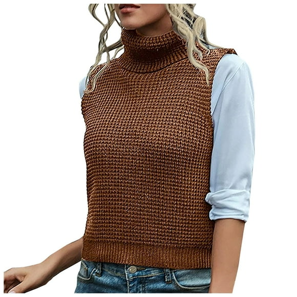 TJAZFJPA Open Back Sweater Women's Casual Slim Sleeveless Turtleneck Sweater Knitted Pullover Vest V Neck Sweaters for Women Chunky Knit Sweaters