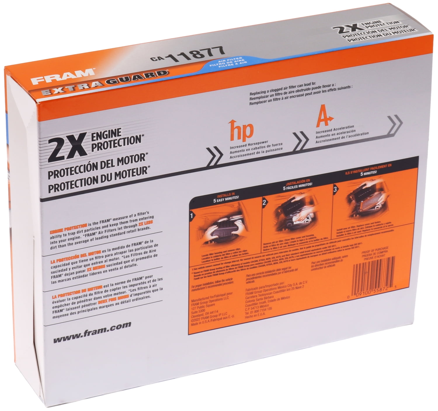 FRAM Extra Guard Air Filter, CA11877 for Select Jeep Vehicles Fits select: 2014-2018 JEEP CHEROKEE
