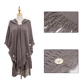 thumbnail image 3 of Suéter de punto bohemio para mujer, Poncho con capucha y botones de talla grande para otoño e invierno, chal de punto a cuadros, capa con borlas, 3 of 5