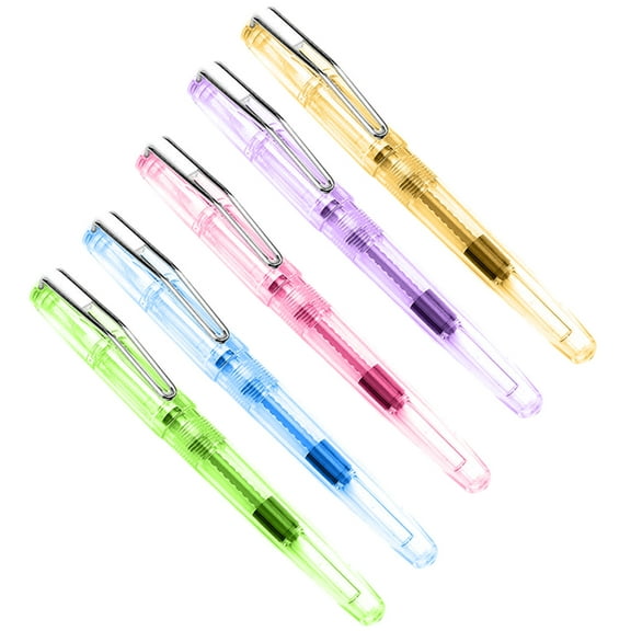 LOLIPPYY 5-Pack Assorted Color Fountain Pens with Refillable Ink for Smooth and Precise Writing